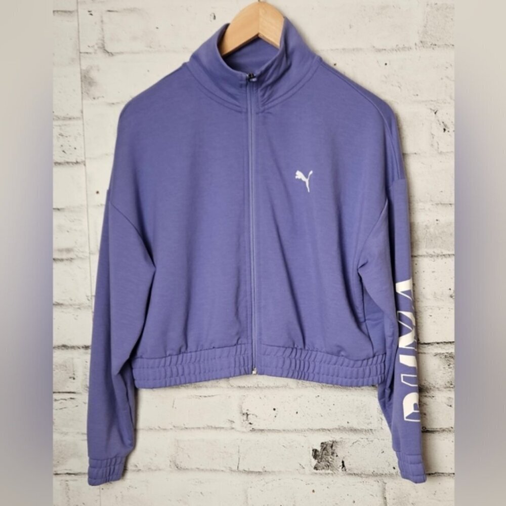 Puma Cropped Track Jacket Purple Zip Up Logo Athleisure Womens XS